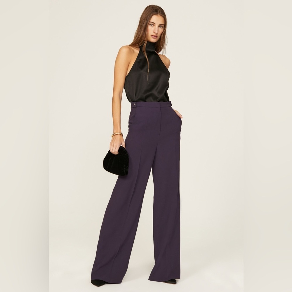 Boss Wide Leg Pants in Deep Plum and Black
